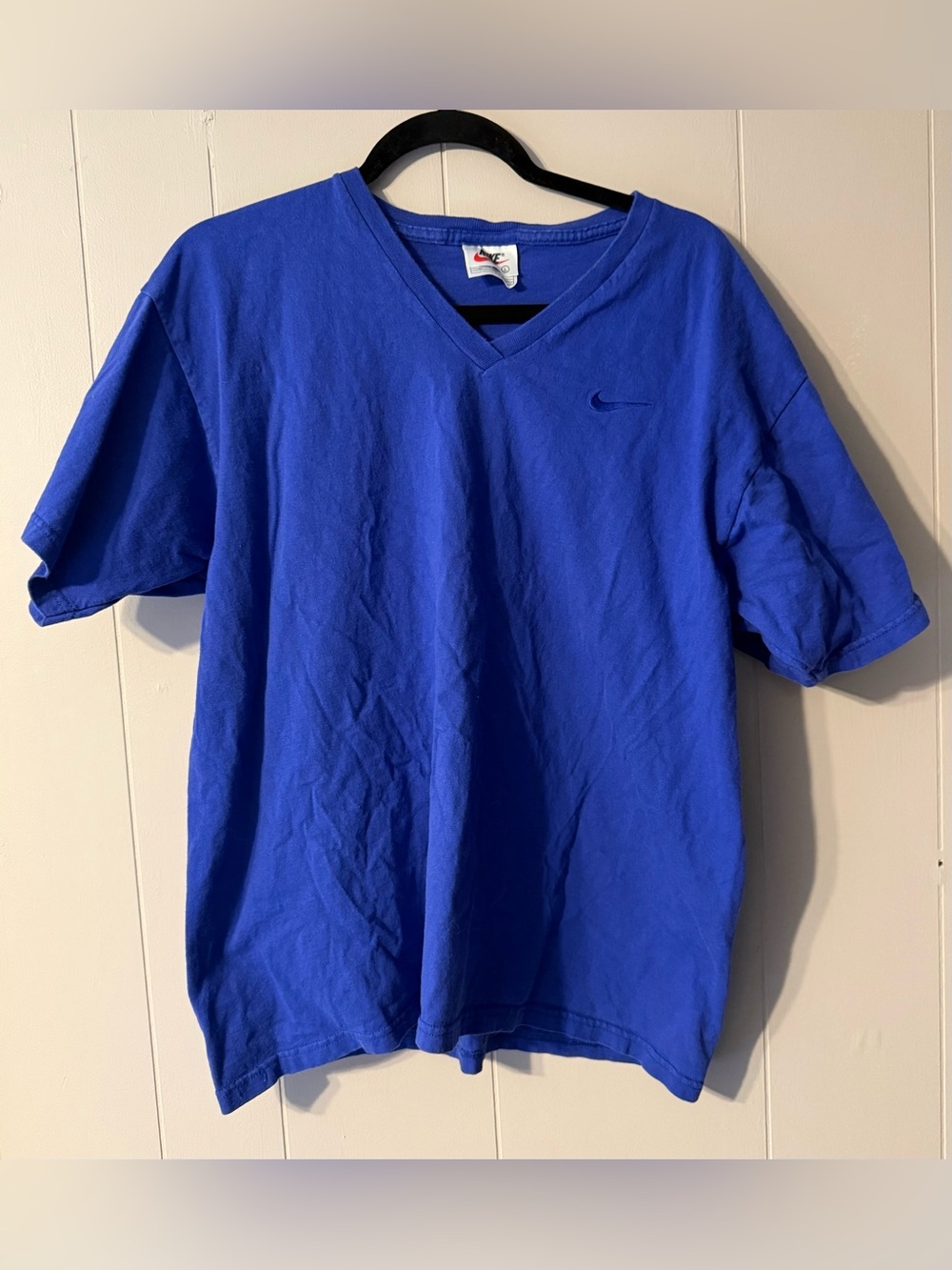 Vintage 90s Nike Made in USA Blue V-Neck T-Shirt Men’s Large
